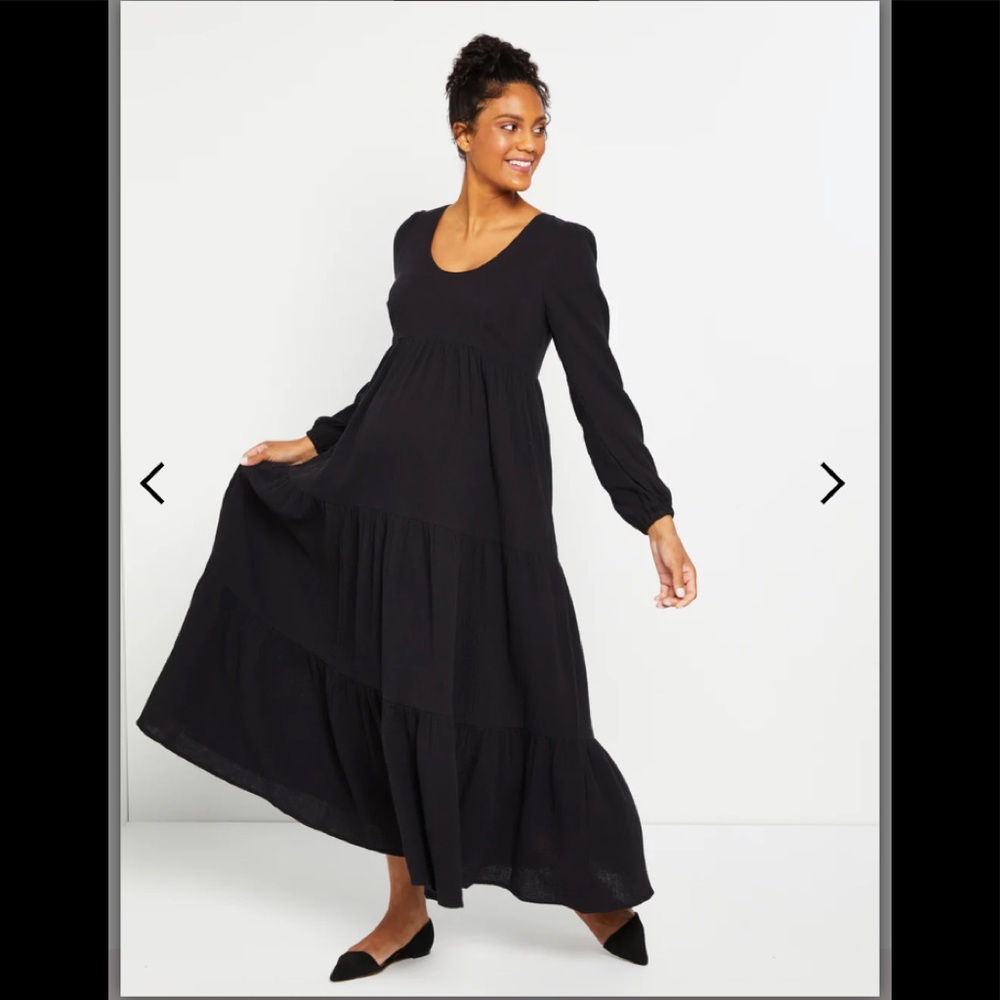 COTTON GAUZE TIERED MATERNITY MAXI DRESS